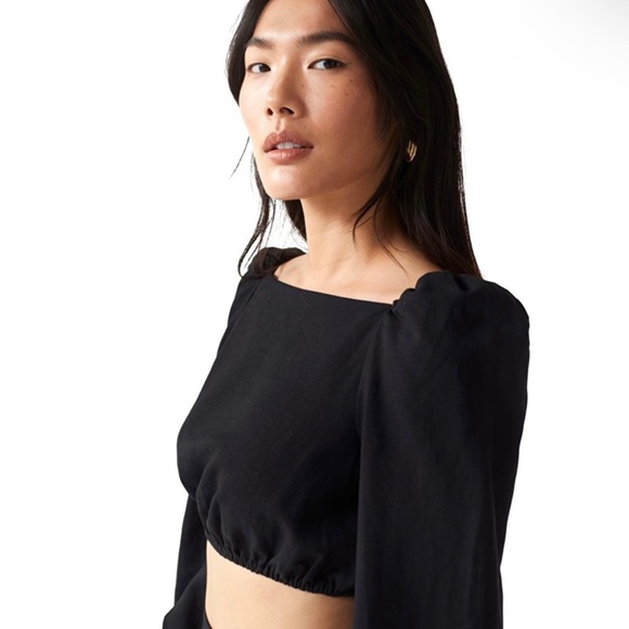 NEW & OTHER STORIES BLACK BALLOON SLEEVE CROP TOP - Picture 4 of 7